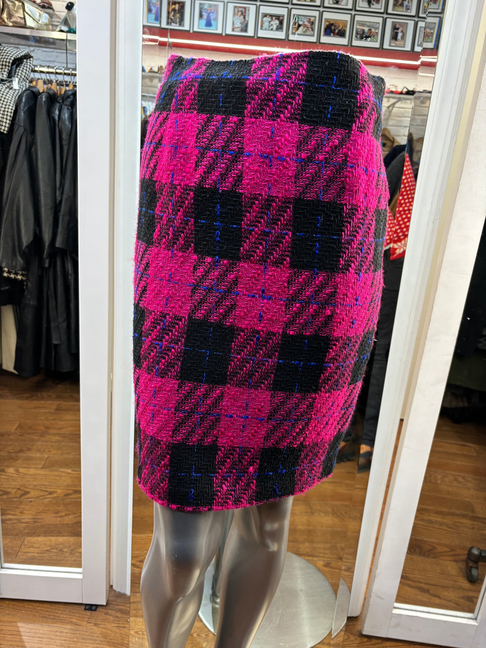 90’s Fuchsia Black Tartan Skirt By Maggie Lawrence