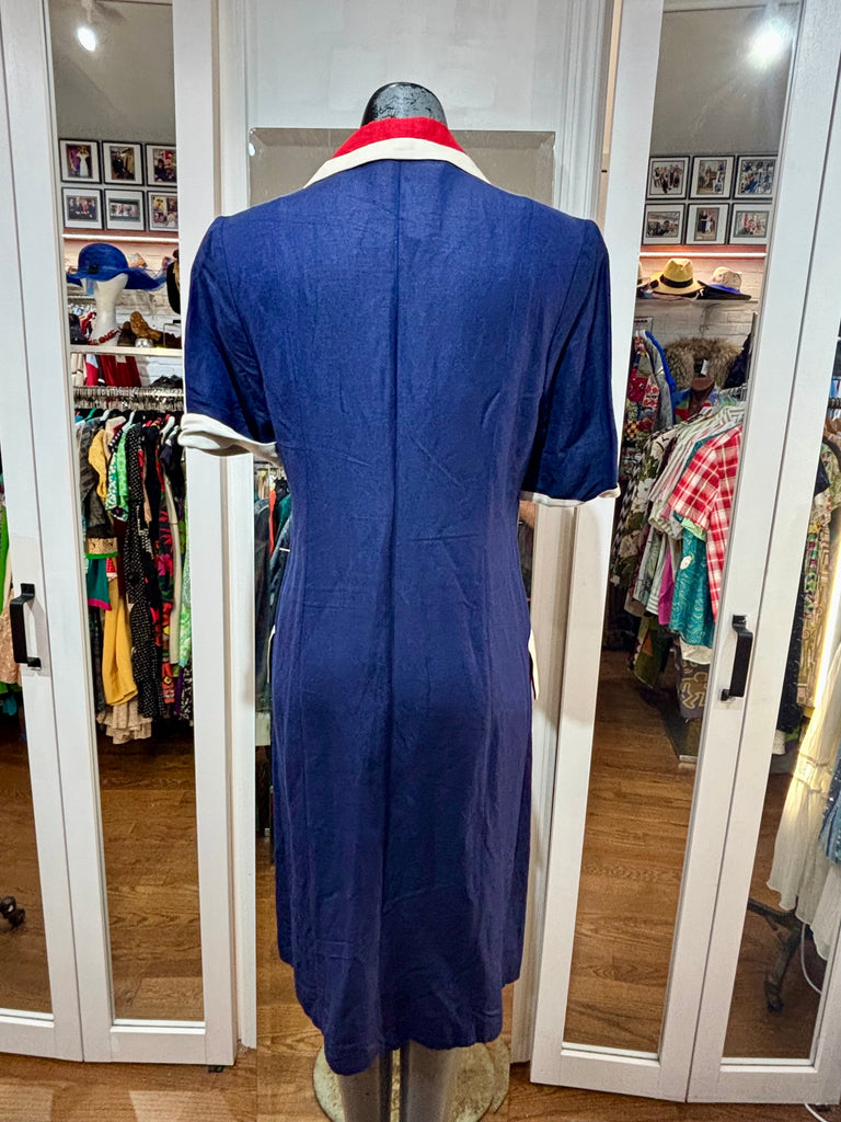 90's Blue Color Block Nautical Style Short Sleeve Dress By Mariela Rom Hamlets Vintage 90's Blue Color Block Nautical Style Short Sleeve Dress By Mariela Rom Hamlets Vintage