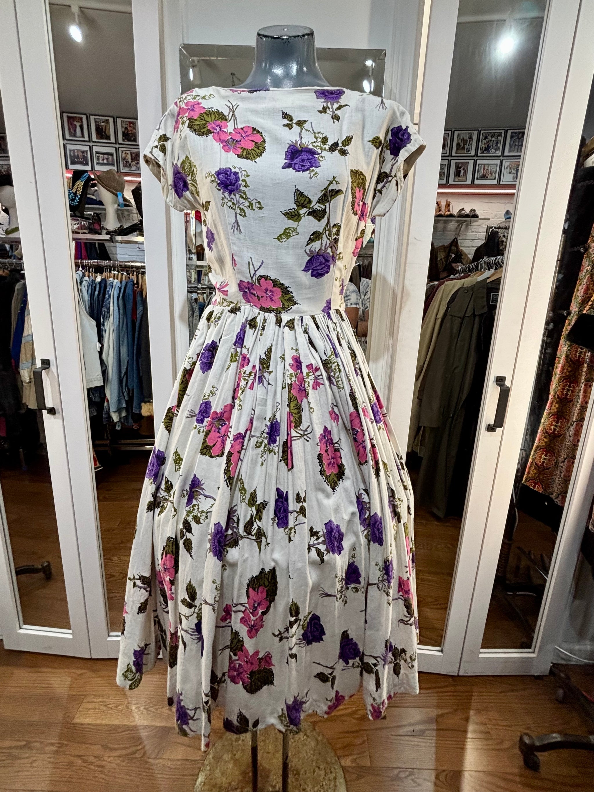 50’s Off White Multicolor Flower Fit & Flare Dress