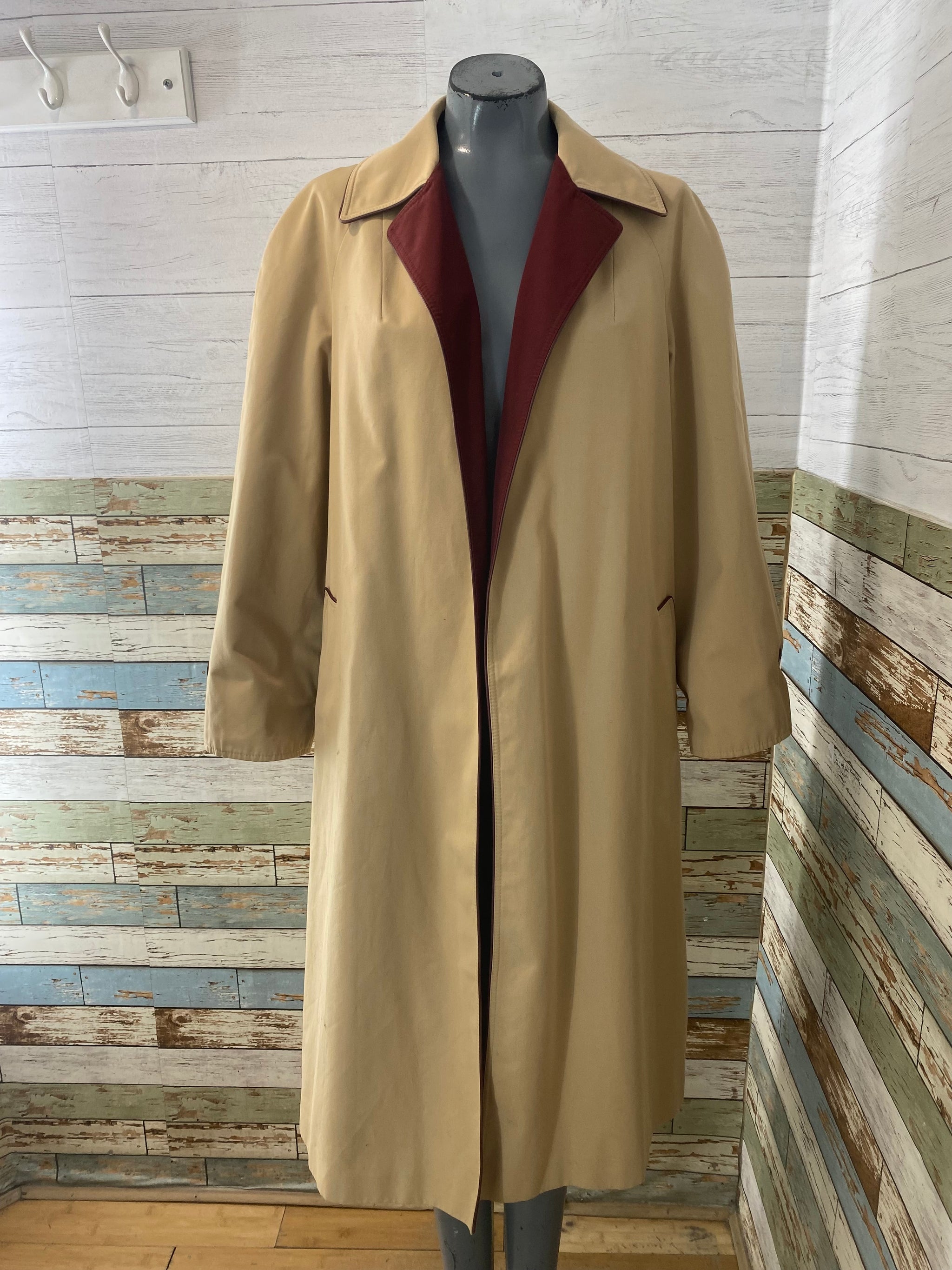 Vintage Etienne Aigner Trench Coat 80's Burgundy Beige Reversible