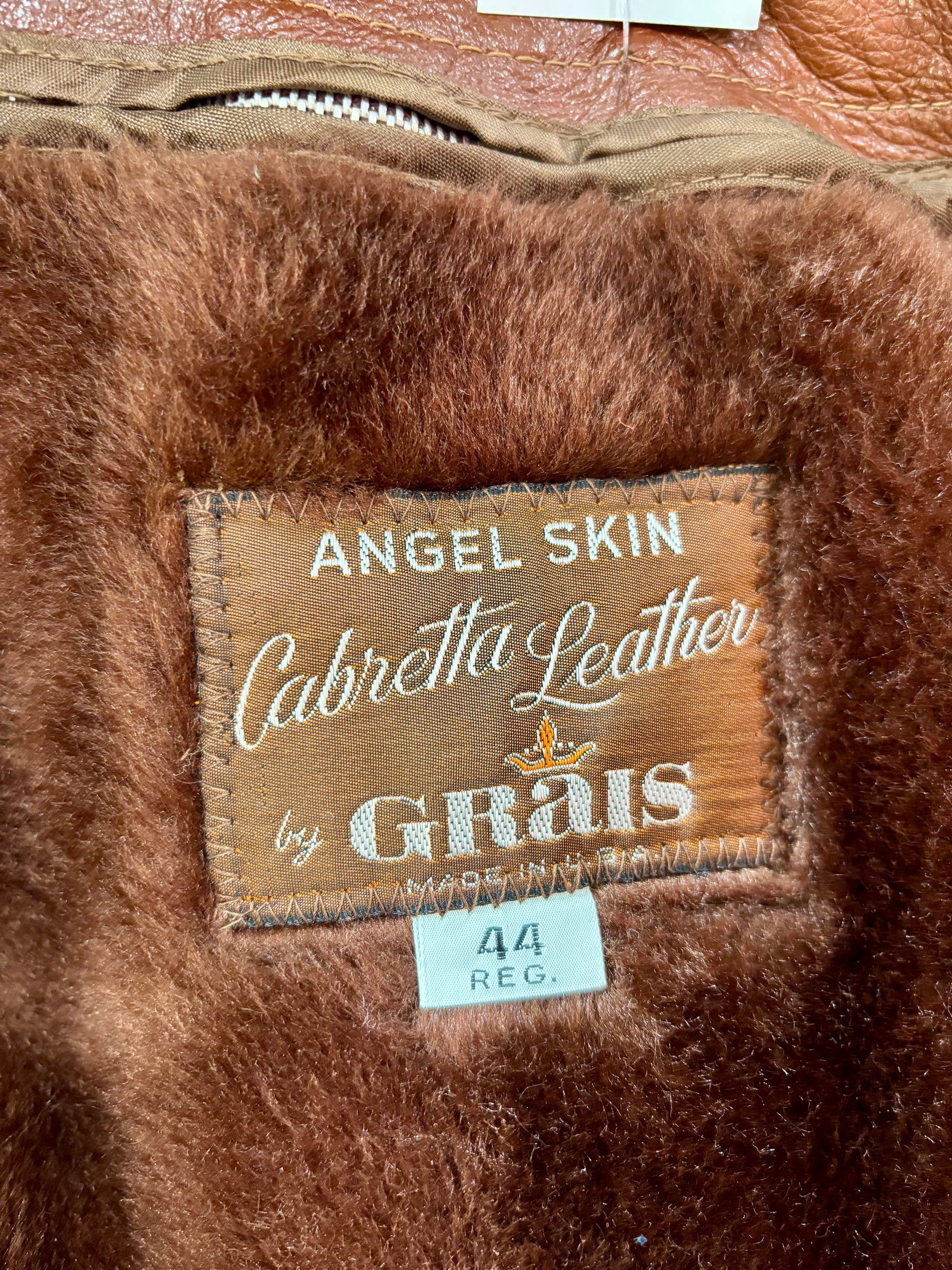 70's Brown Leather 3/4 Jacket By Angel Skin Cabretta Leather
