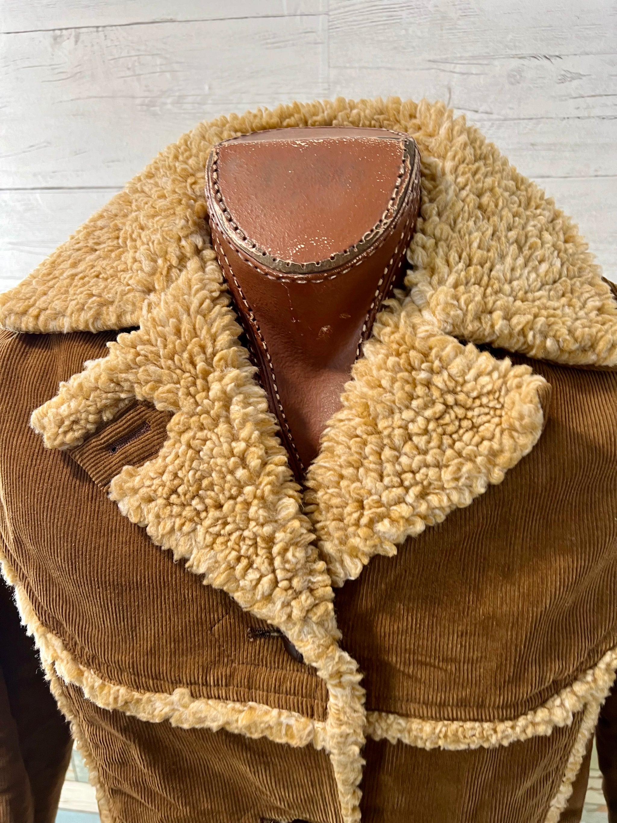 70's Brown Corduroy Western Coat With Faux Shearling Lining