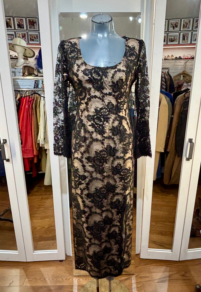 black sheer illusion dress Medium 90s Black Velvet Sheer Illusion Maxi Gown Flying Apple Vintage