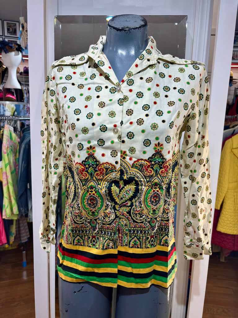 70s Paisley & Stripe Blouse - Hamlets Vintage