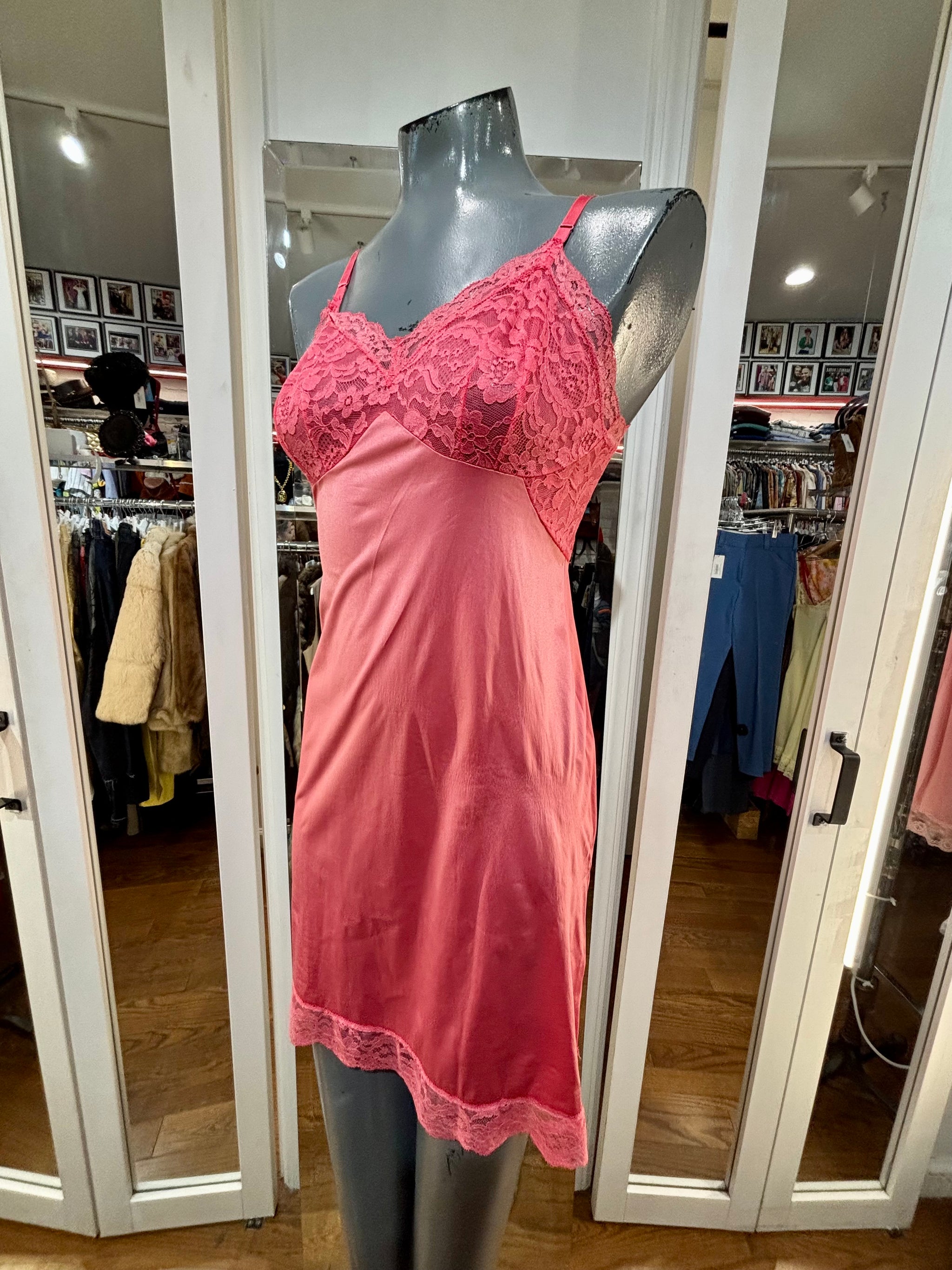 60’s Pink Slip Dress With Lace Detailing