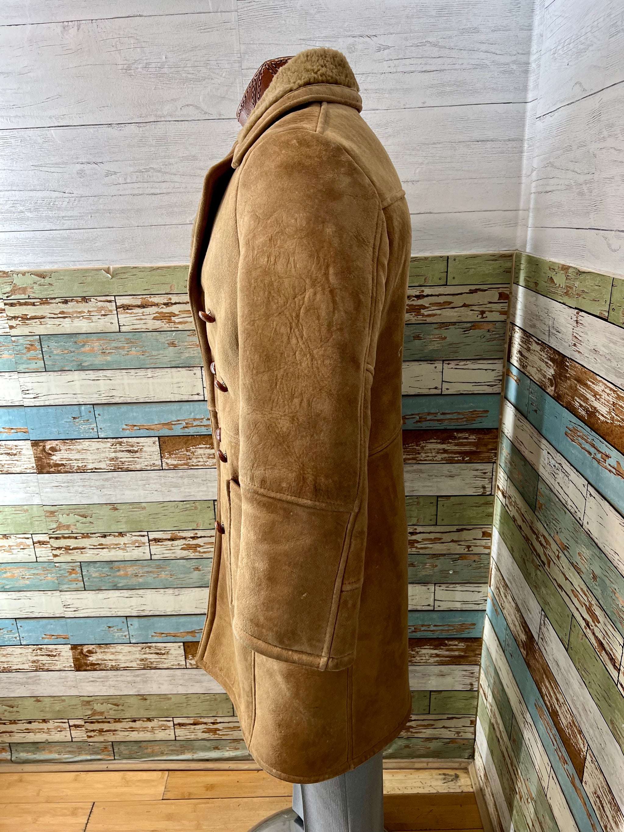 70's Brown Double Breasted Shearling Coat By Samband of Iceland