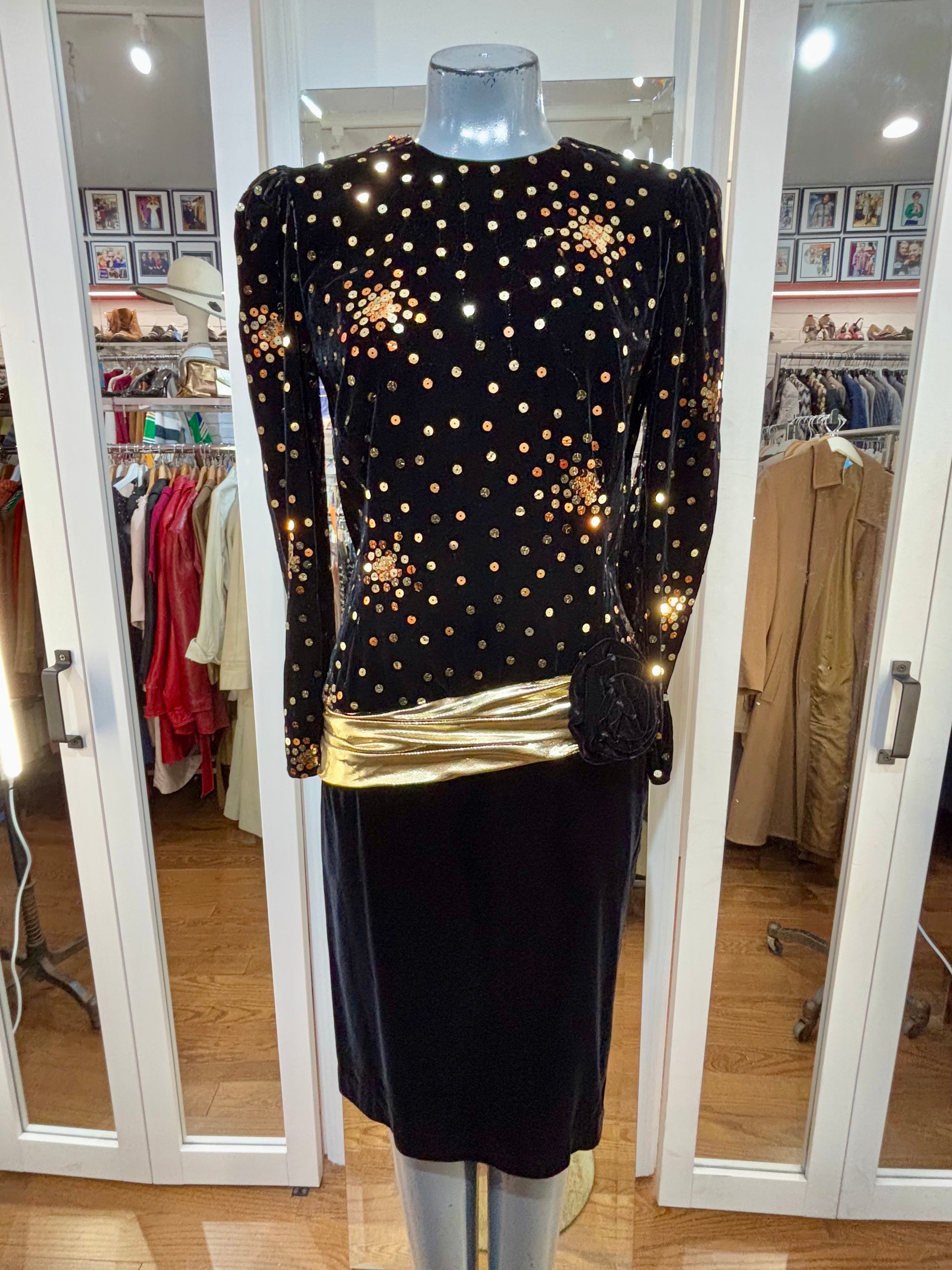 80's Black And Gold Holiday Dress By Cattiva Hamlets Vintage 80's Black And Gold Holiday Dress By Cattiva Hamlets Vintage