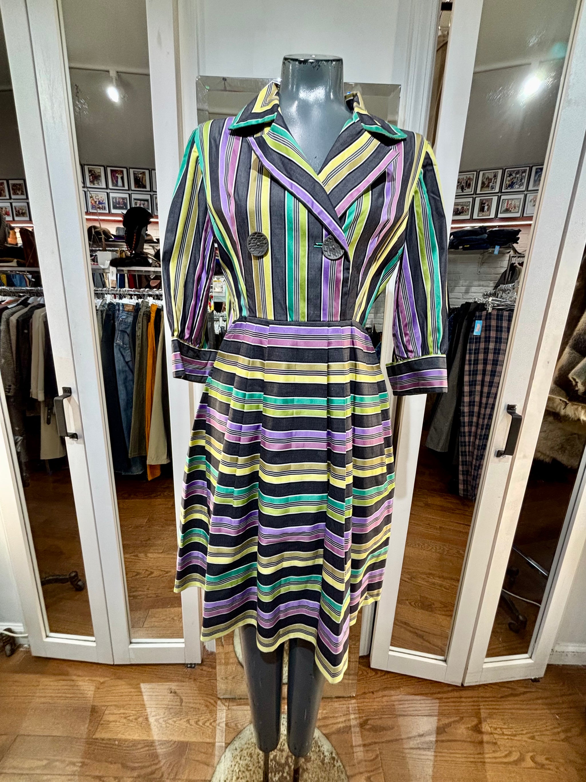 60's Purple Multicolor Stripes Fit & Flare Dress – Hamlets Vintage