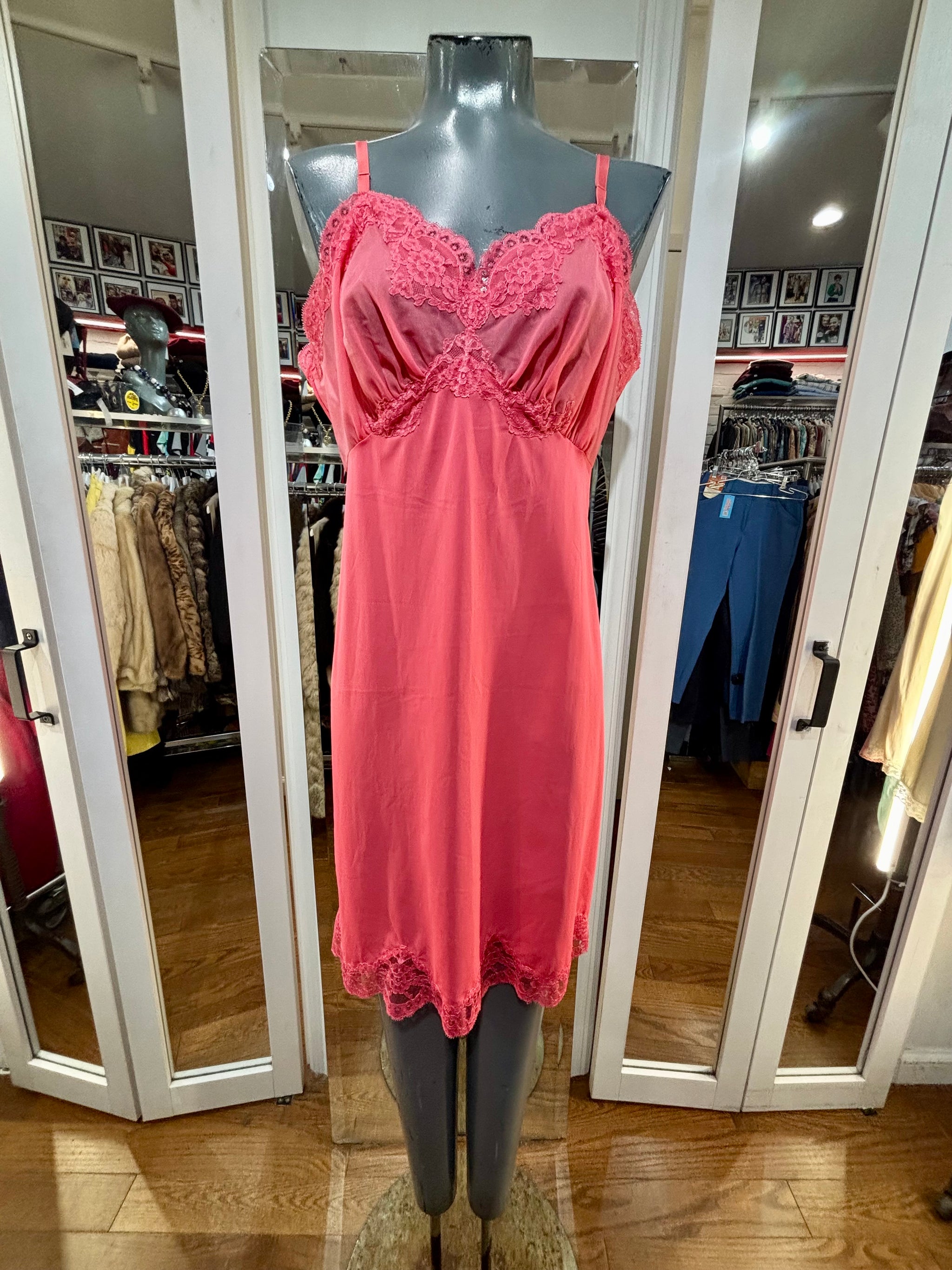 60's Fade Red Slip Dress With Lace Detailing By Vanity Fair Hamlets Vintage 60's Fade Red Slip Dress With Lace Detailing By Vanity Fair Hamlets Vintage
