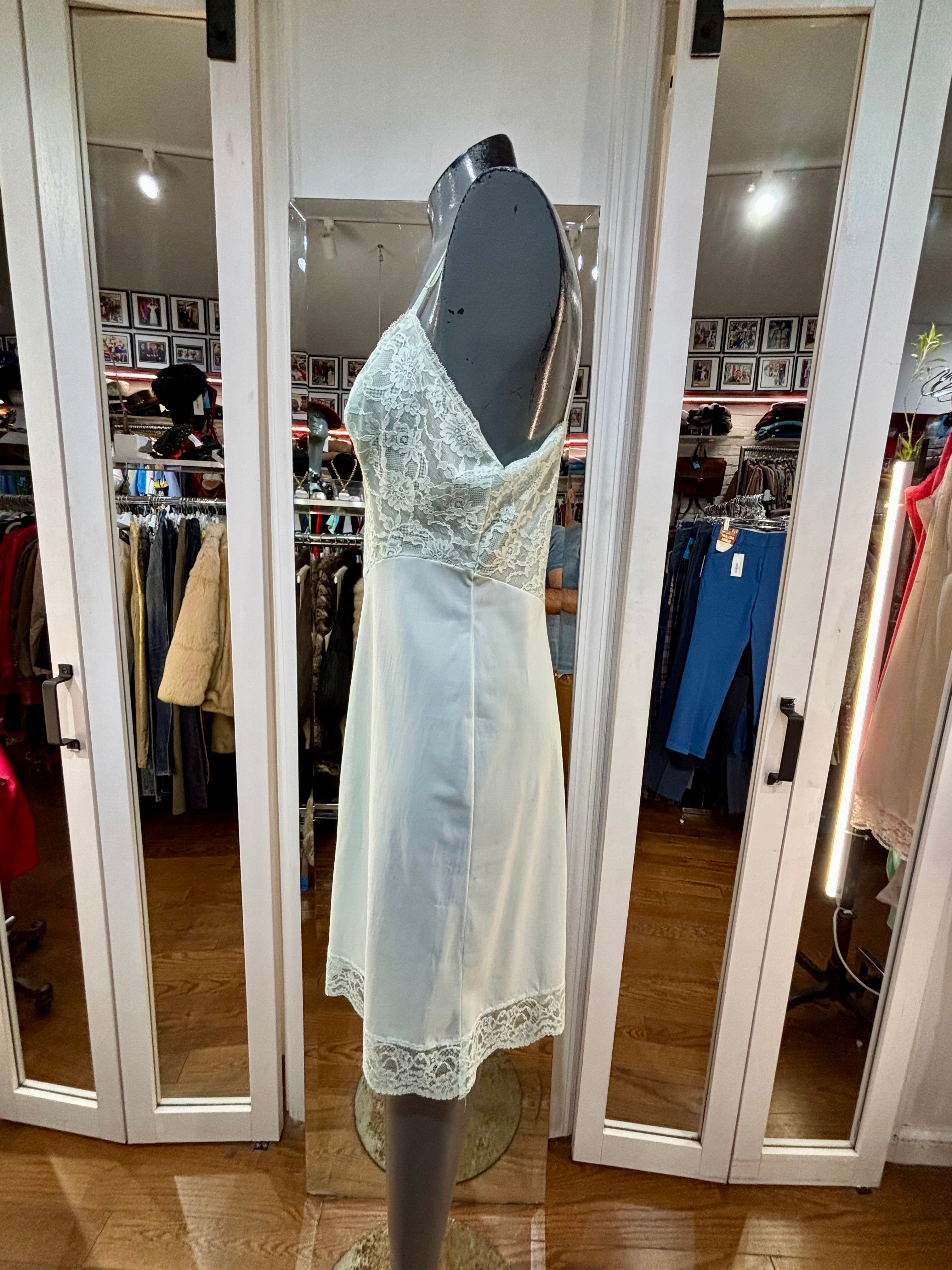 70's Beige Long Slip Dress With Lace Detailing By Undercover Wear  Hamlets  Vintage