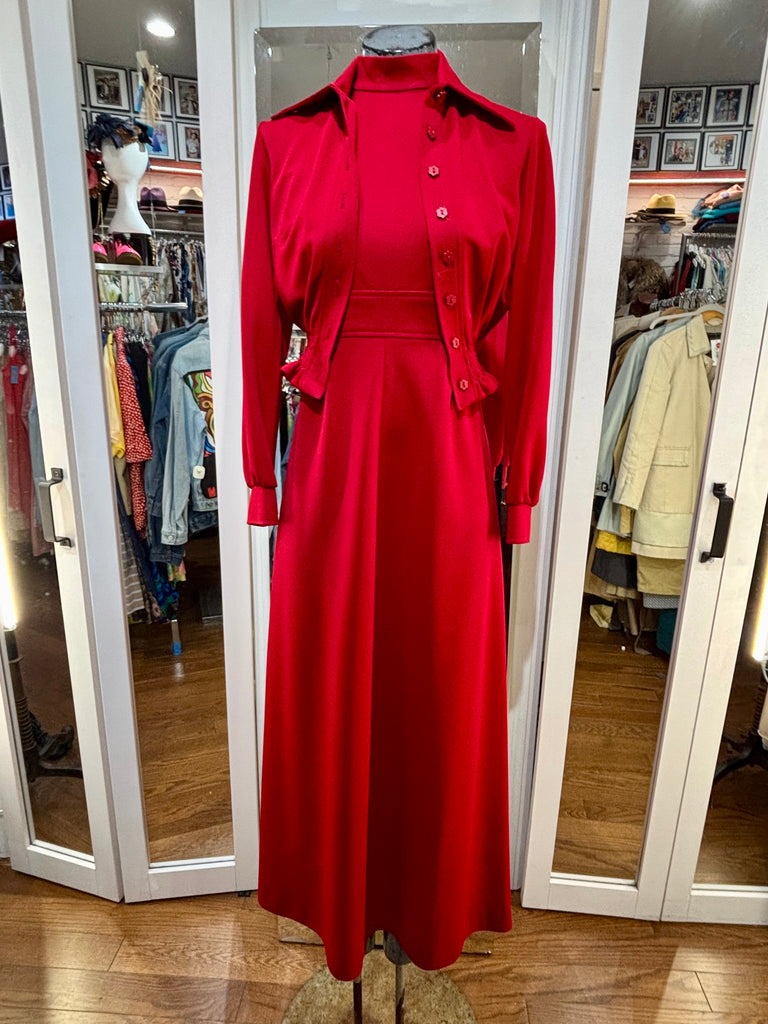 70's Red Maxi Dress Whit Crop Jacket 2 piece Set – Hamlets Vintage