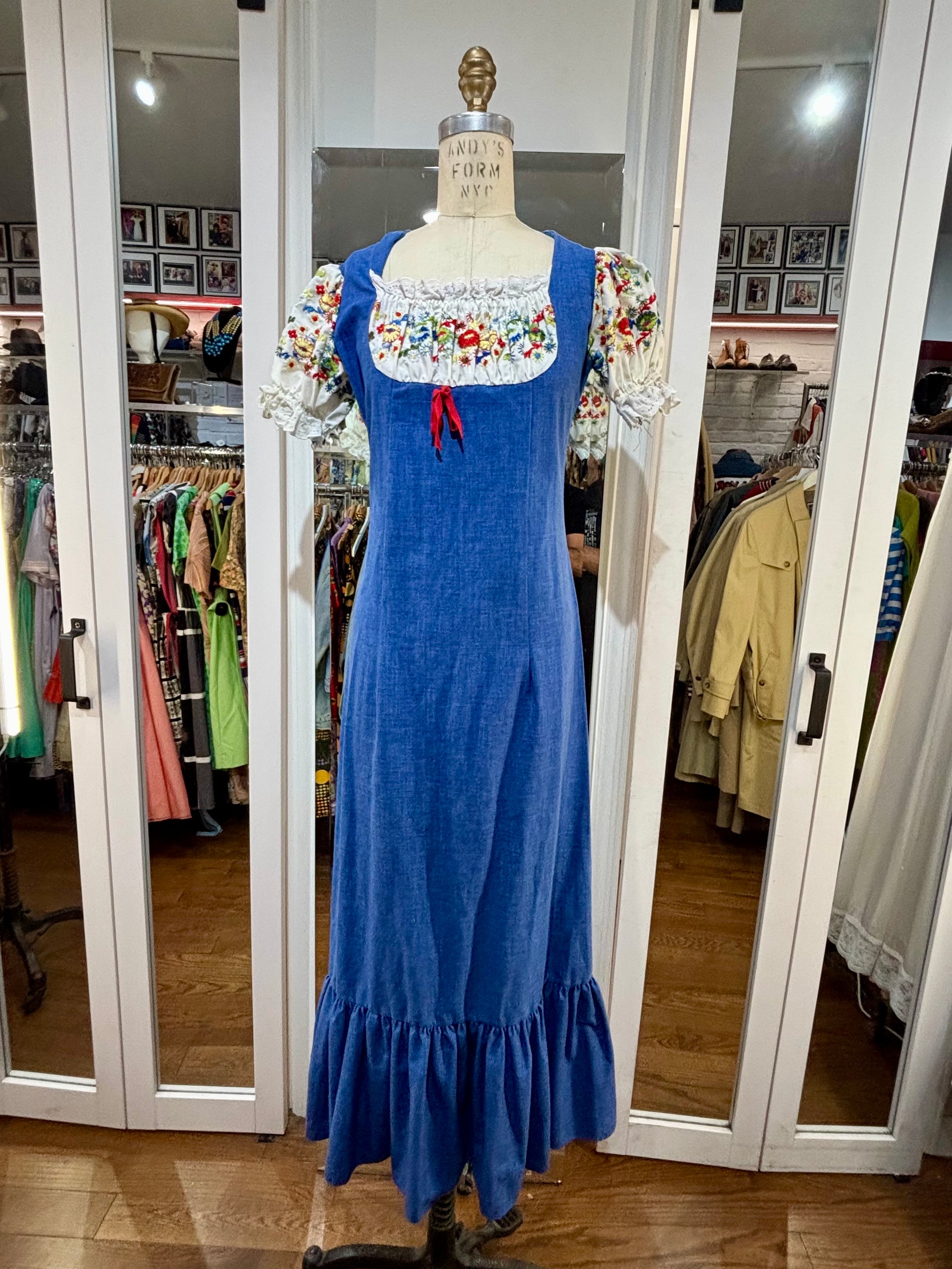 70's Blue Maxi Cotton Oktoberfest Style Dress Hamlets Vintage 70's Blue Maxi Cotton Oktoberfest Style Dress Hamlets Vintage
