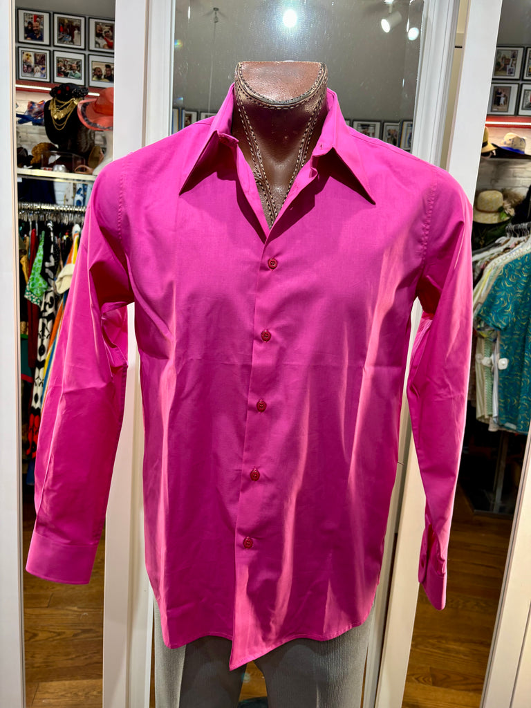 Paco Roca Current Collection Solid Hot Pink 70's Style Collar Long Sle Hamlets Vintage Paco Roca Current Collection Solid Hot Pink 70's Style Collar Long Sle Hamlets Vintage