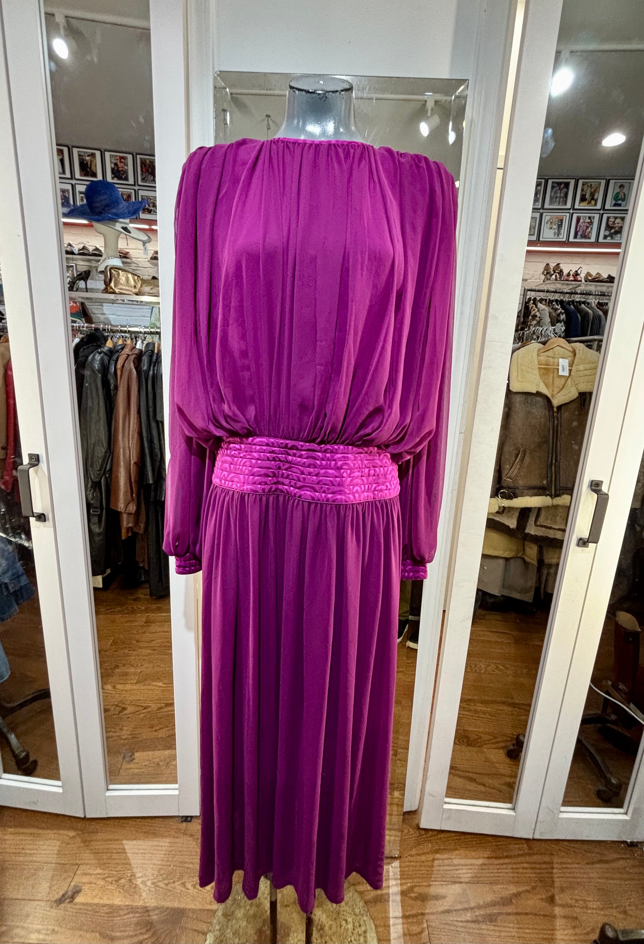 strapless open back dress 80's Purple Pleated Tie Back Long Sleeve Dress – Hamlets Vintage