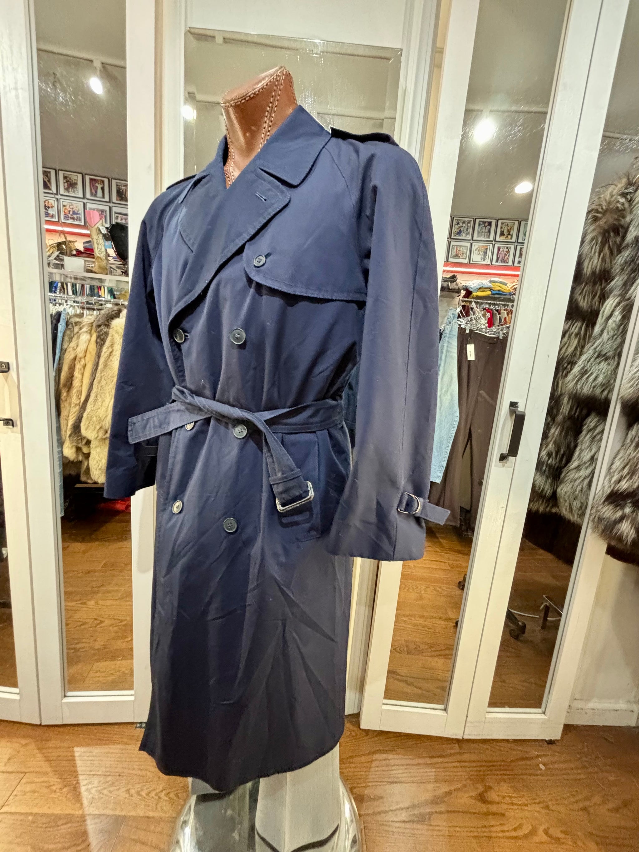 80's Navy Blue Double Breasted Trench Jacket By Imper Europeo