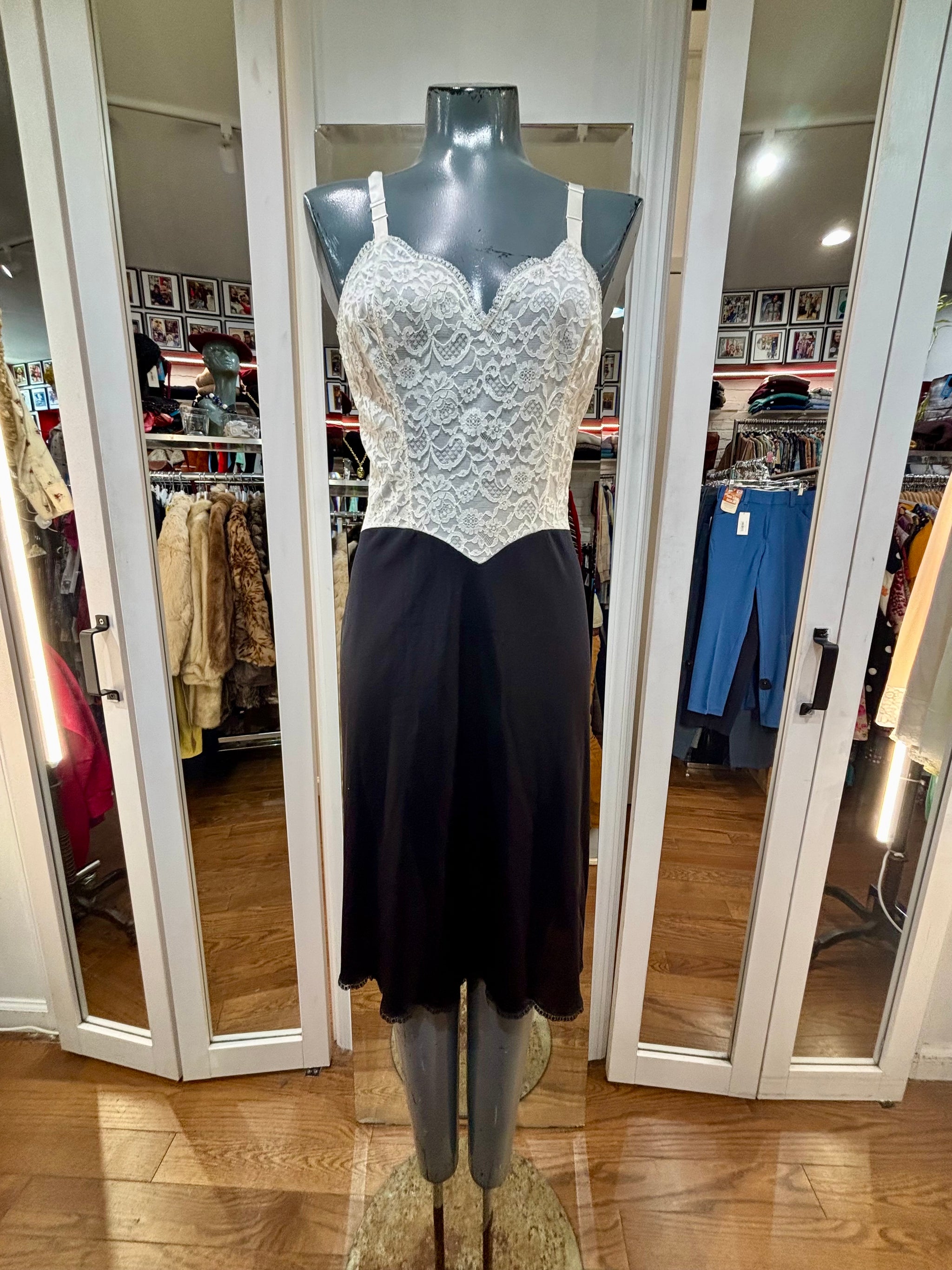 60's Black And White Slip Dress With Lace Detailing By Vanity Fair –  Hamlets Vintage