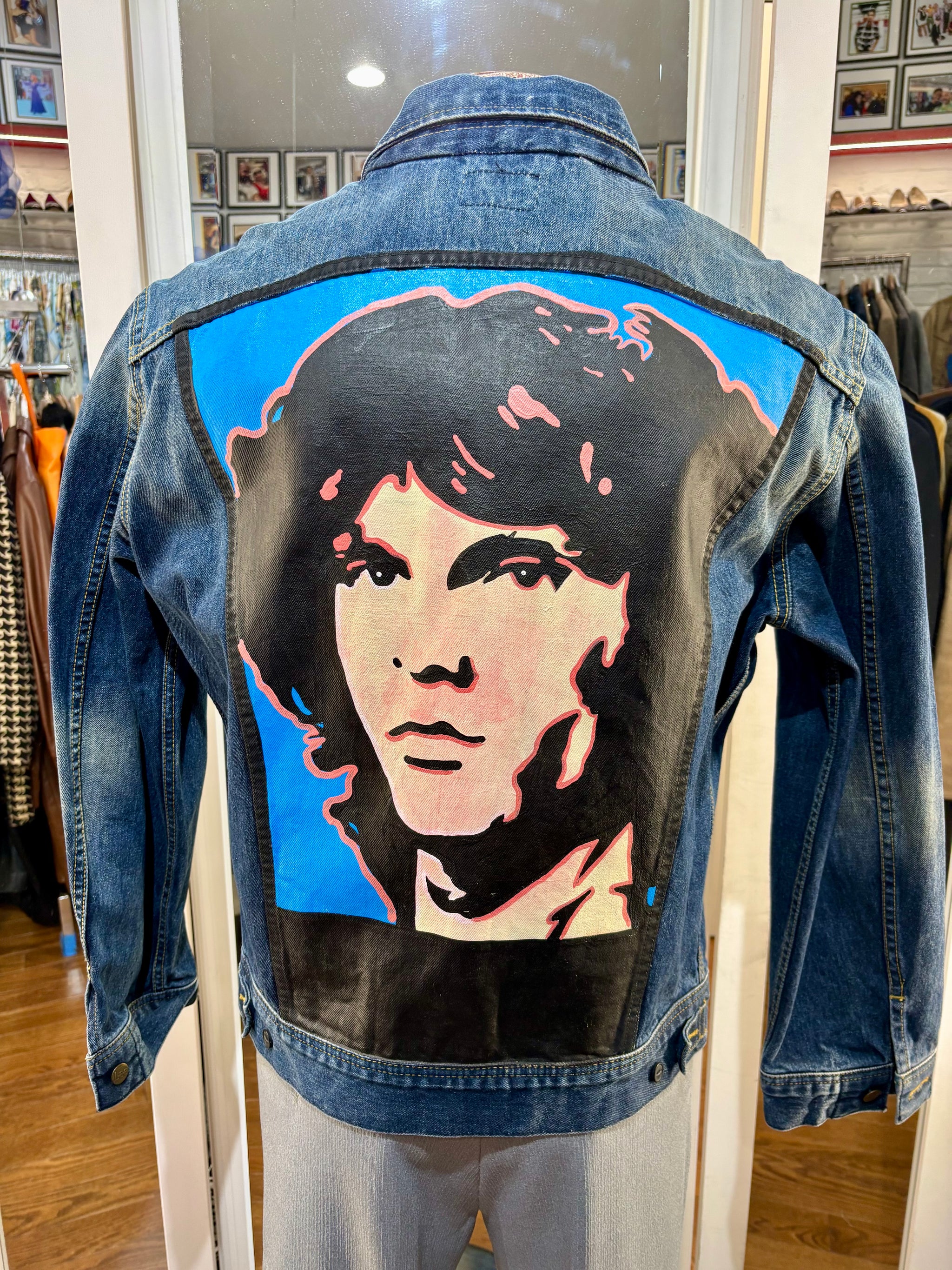 00’s Light Blue Italian Custom Hand Painted Denim Jacket inspired By Jim  Morrison