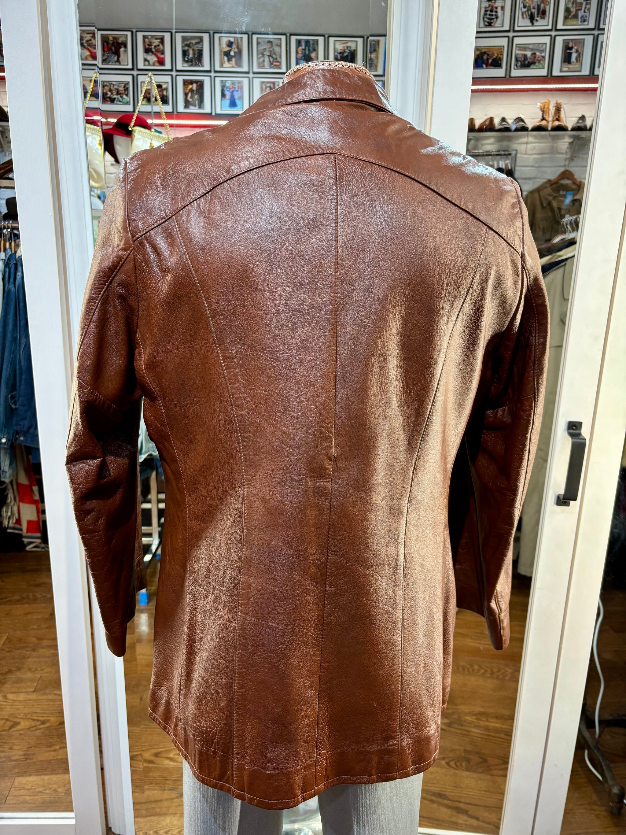 70's Brown Leather 3/4 Jacket By Angel Skin Cabretta Leather