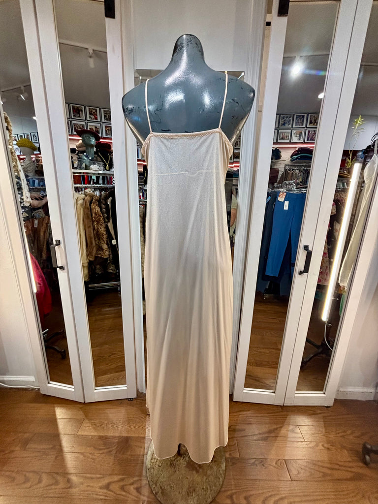 70’s Beige Long Slip Dress With Lace Detailing By Undercover Wear