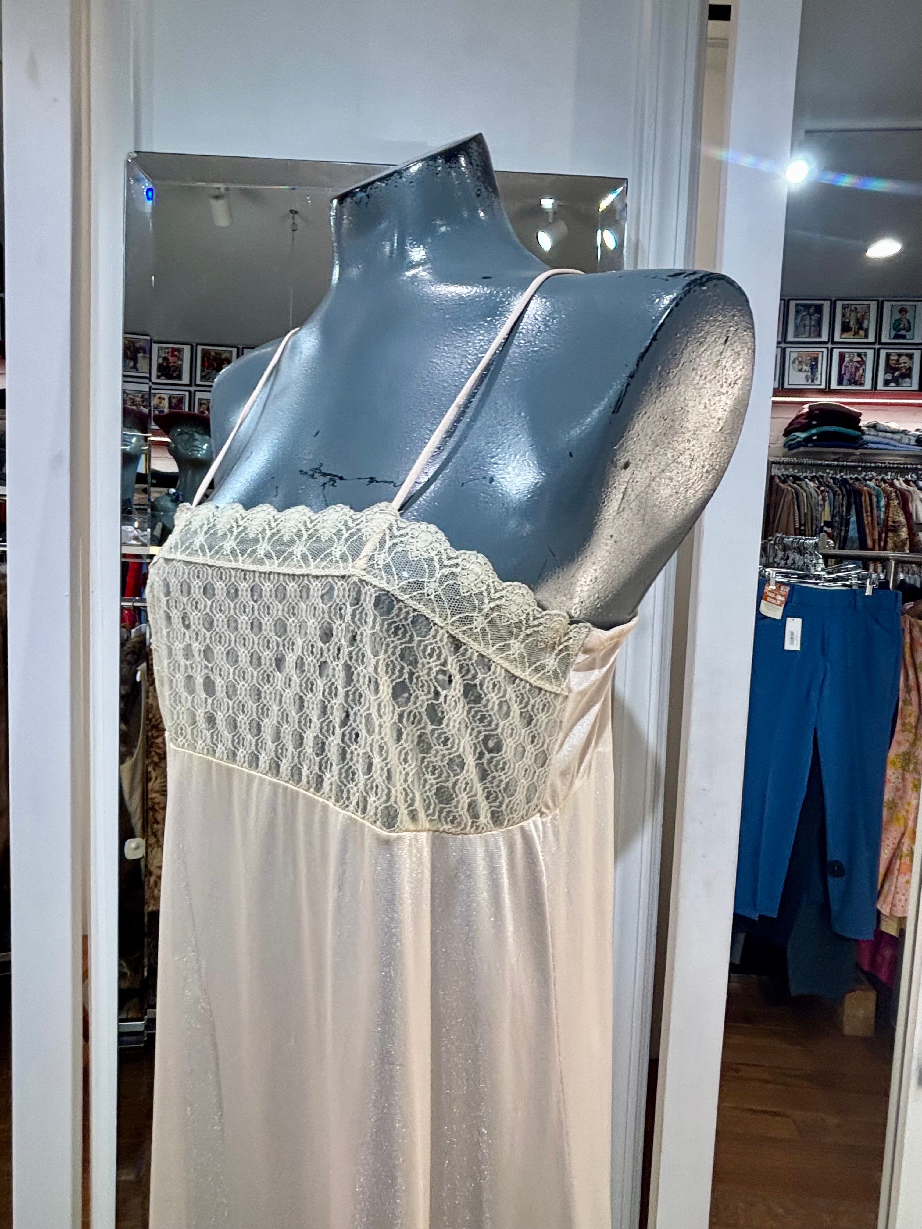 70's Beige Long Slip Dress With Lace Detailing By Undercover Wear Hamlets Vintage 70's Beige Long Slip Dress With Lace Detailing By Undercover Wear Hamlets Vintage
