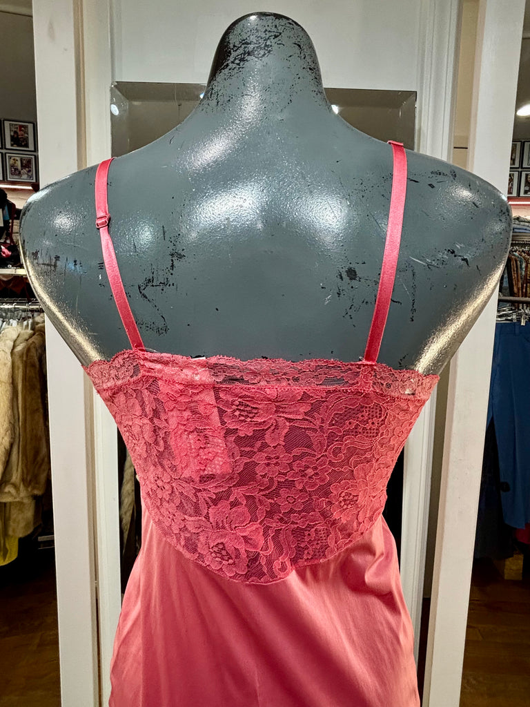 pink lace slip dress 60’s Pink Slip Dress With Lace Detailing