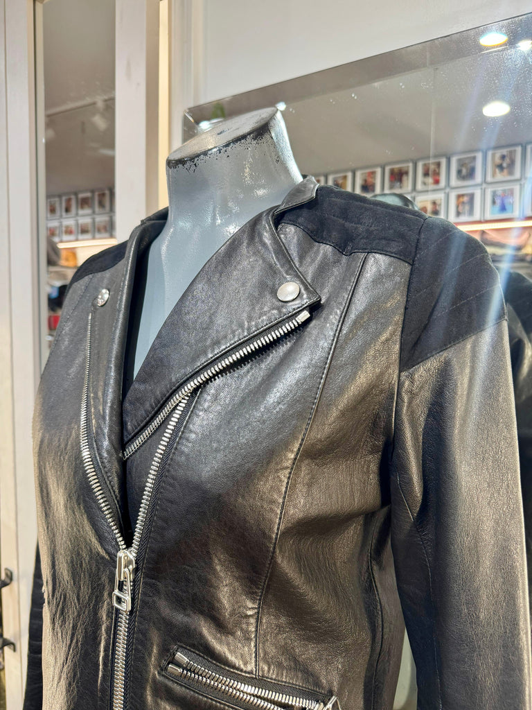 90's Black Biker Style Jacket By Lavin En Blue – Hamlets Vintage