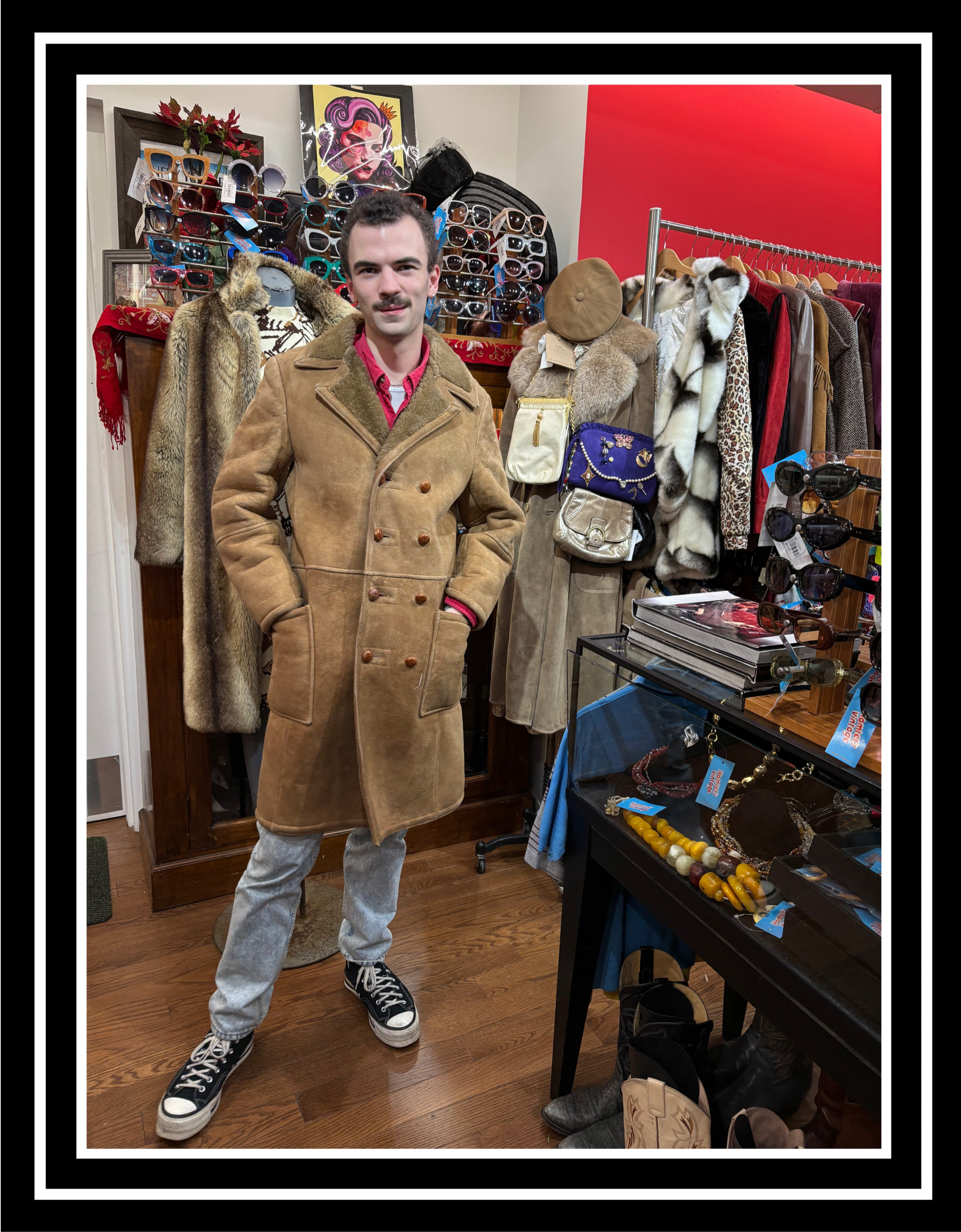 70's Brown Double Breasted Shearling Coat By Samband of Iceland