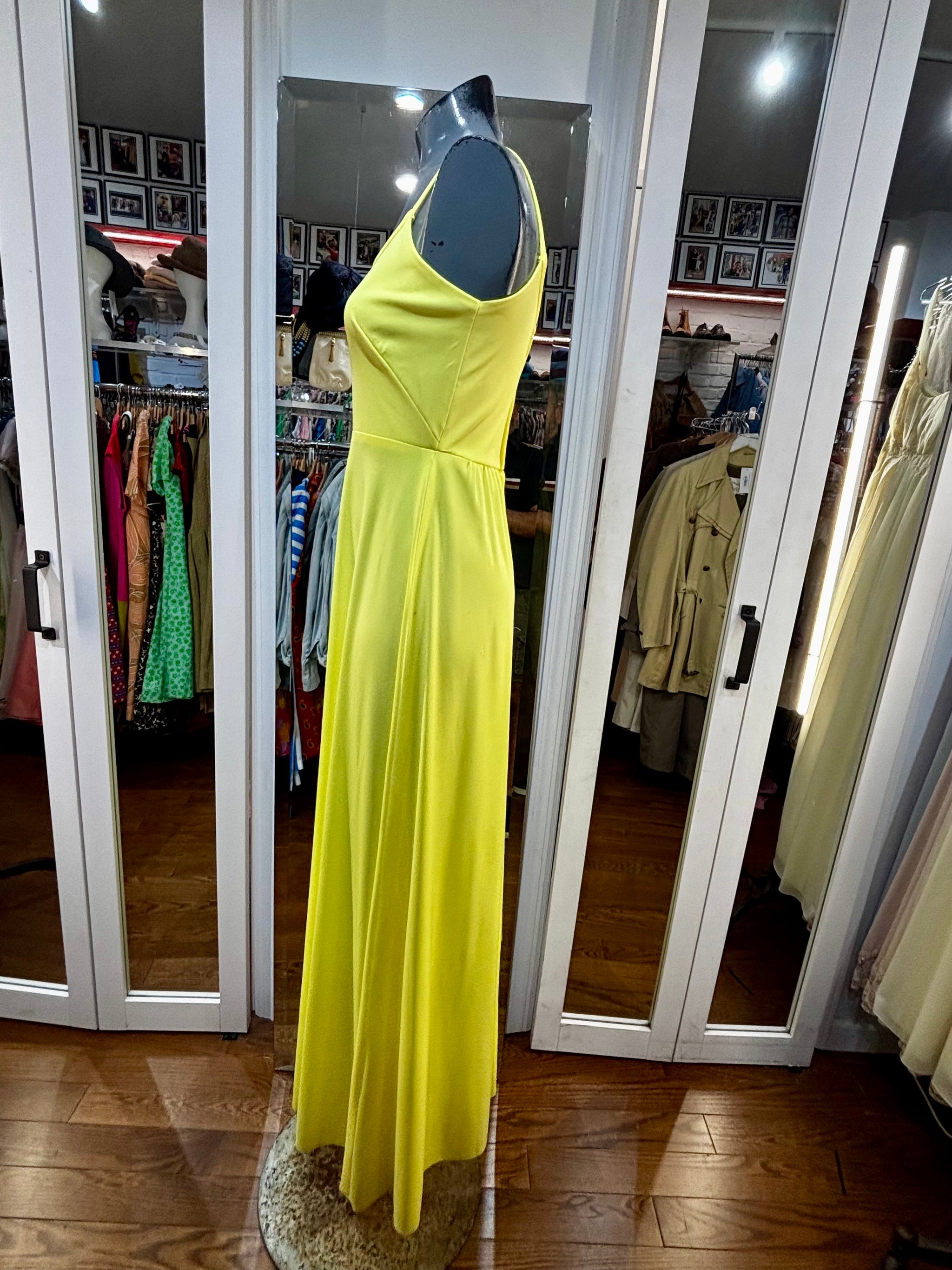 70’s Canary Yellow Maxi Strap Dress By The House Of Bianchi