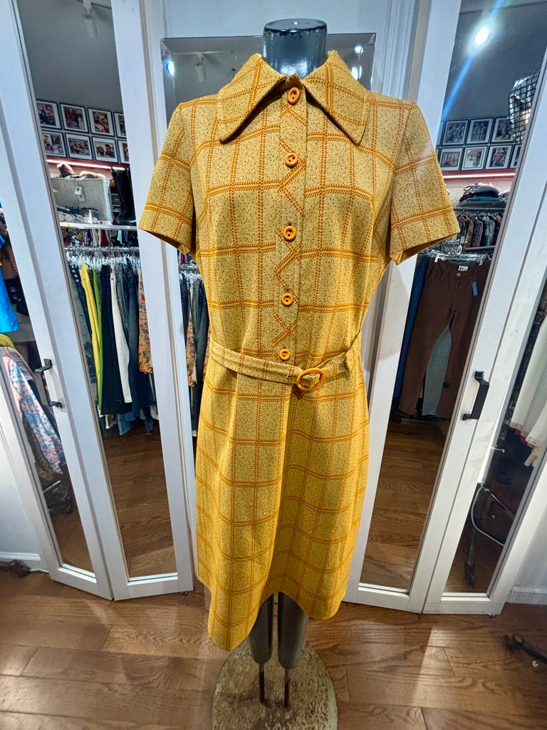 60’s Mustard Tartan Shift Dress With Cab Sleeves
