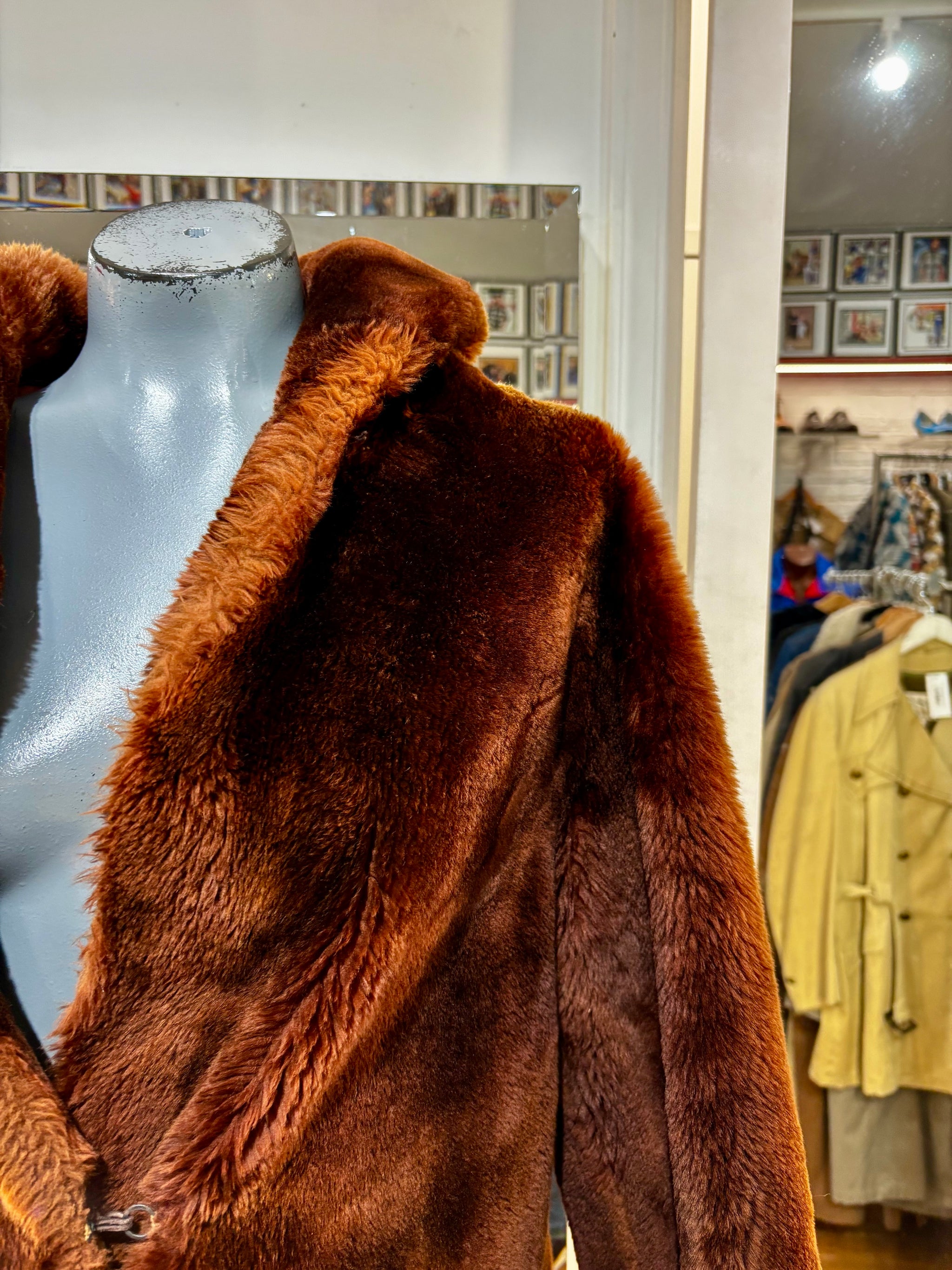 60's Brown Fluffy Faux Coat By Laskin