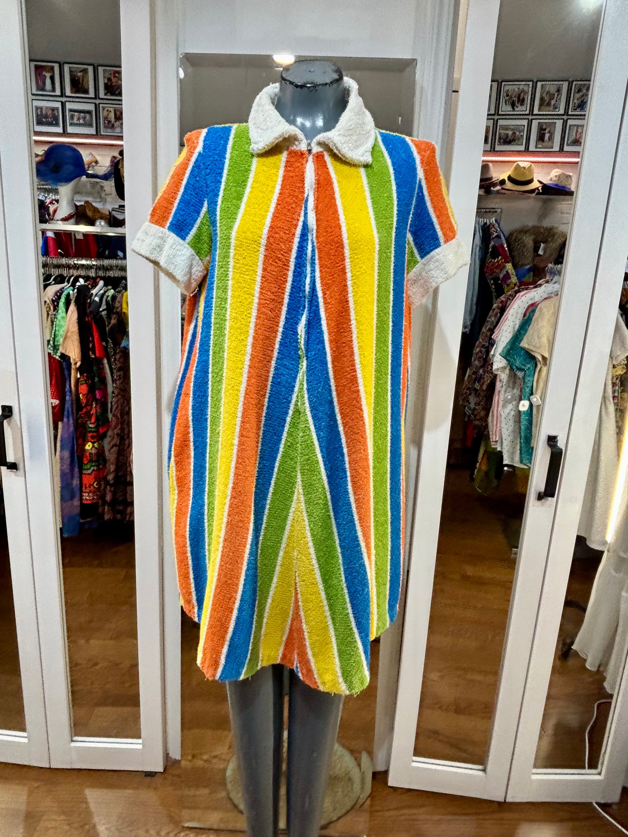 70's Multicolor Rainbow Terry Cloth Zip Front Dress By Sears Hamlets Vintage 70's Multicolor Rainbow Terry Cloth Zip Front Dress By Sears Hamlets Vintage