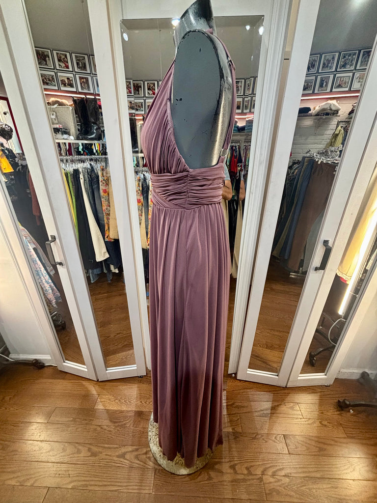90’s Mauve Draped V Neck Maxi Dress