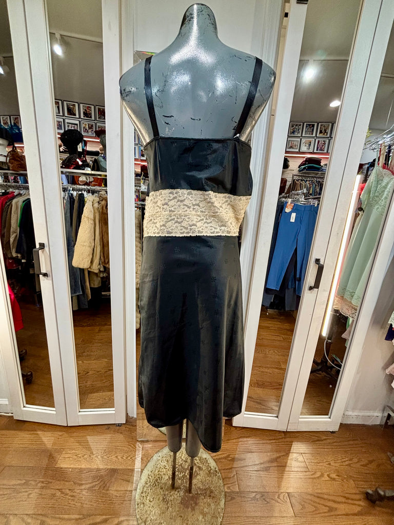 vintage black slip dress Linea Donatella Lace Trim Midi Small Y2K 90s Lingerie that works on a range of sizes black vintage slip dress Vintage