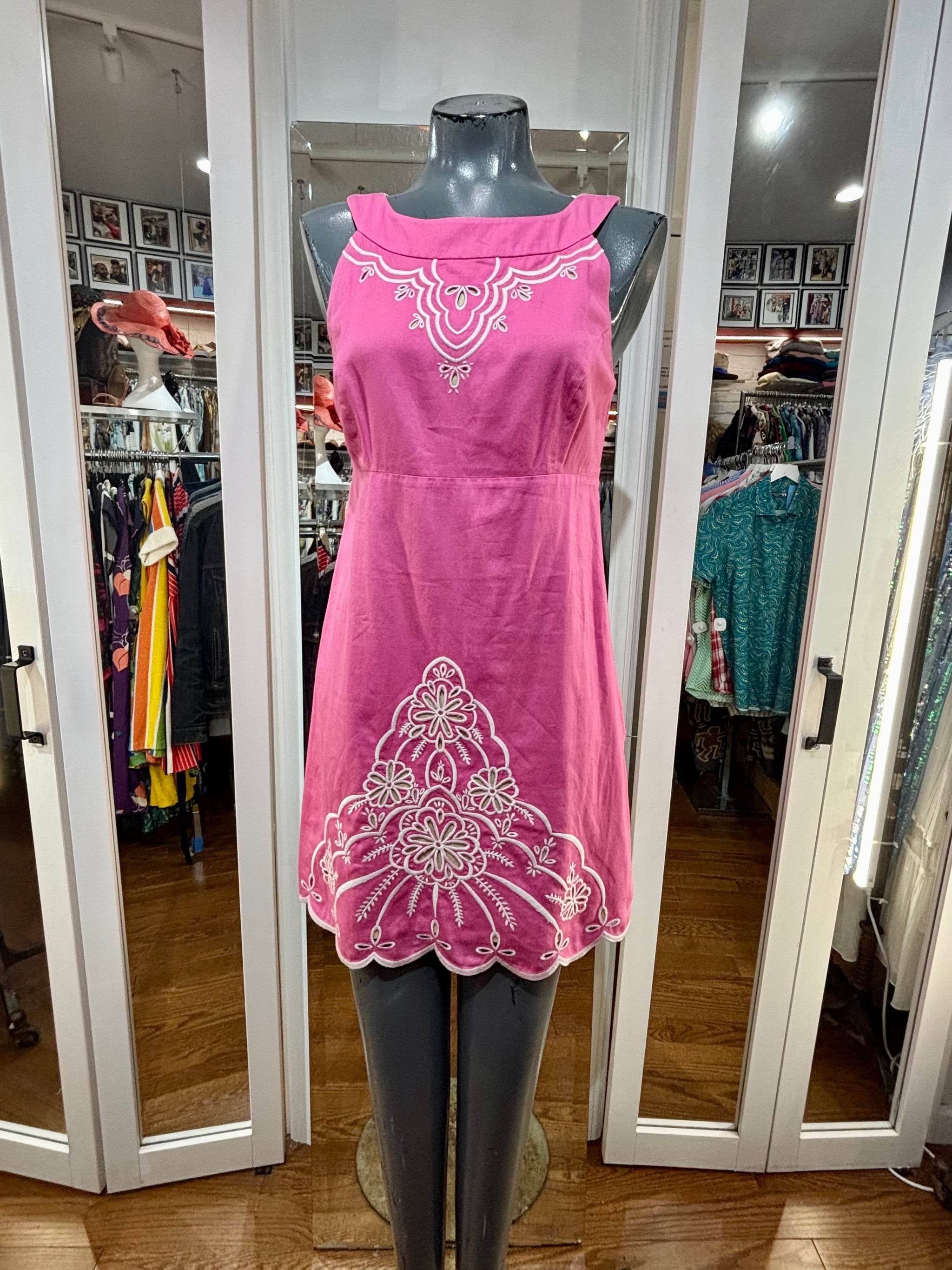 00’s Going 60’s Pink Mod Style Dress With Embroidered Details Dress By  Lilly Pulitzer