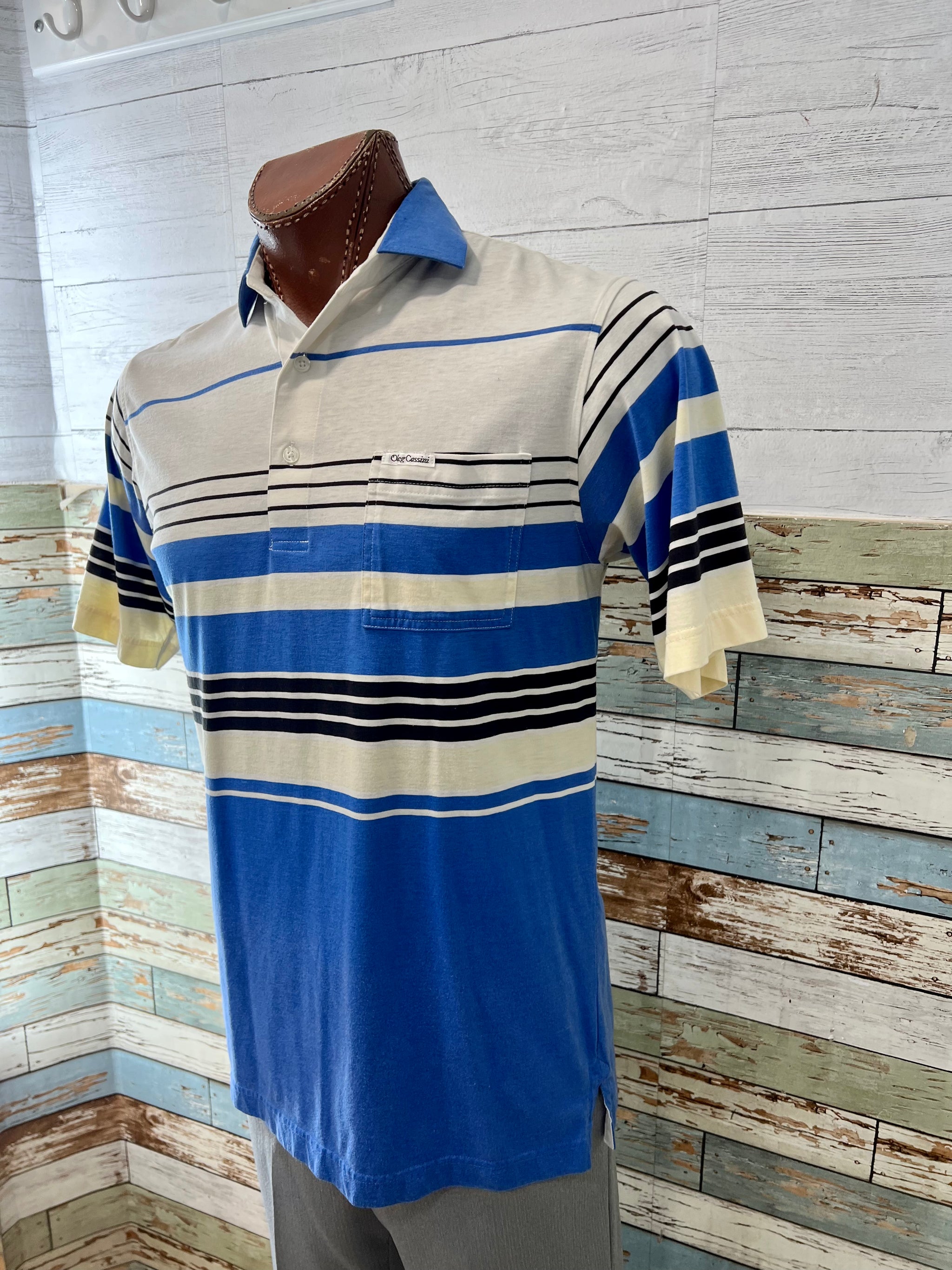 80's Color Block Stripes Short Sleeve Polo Shirt By Oleg Cassini