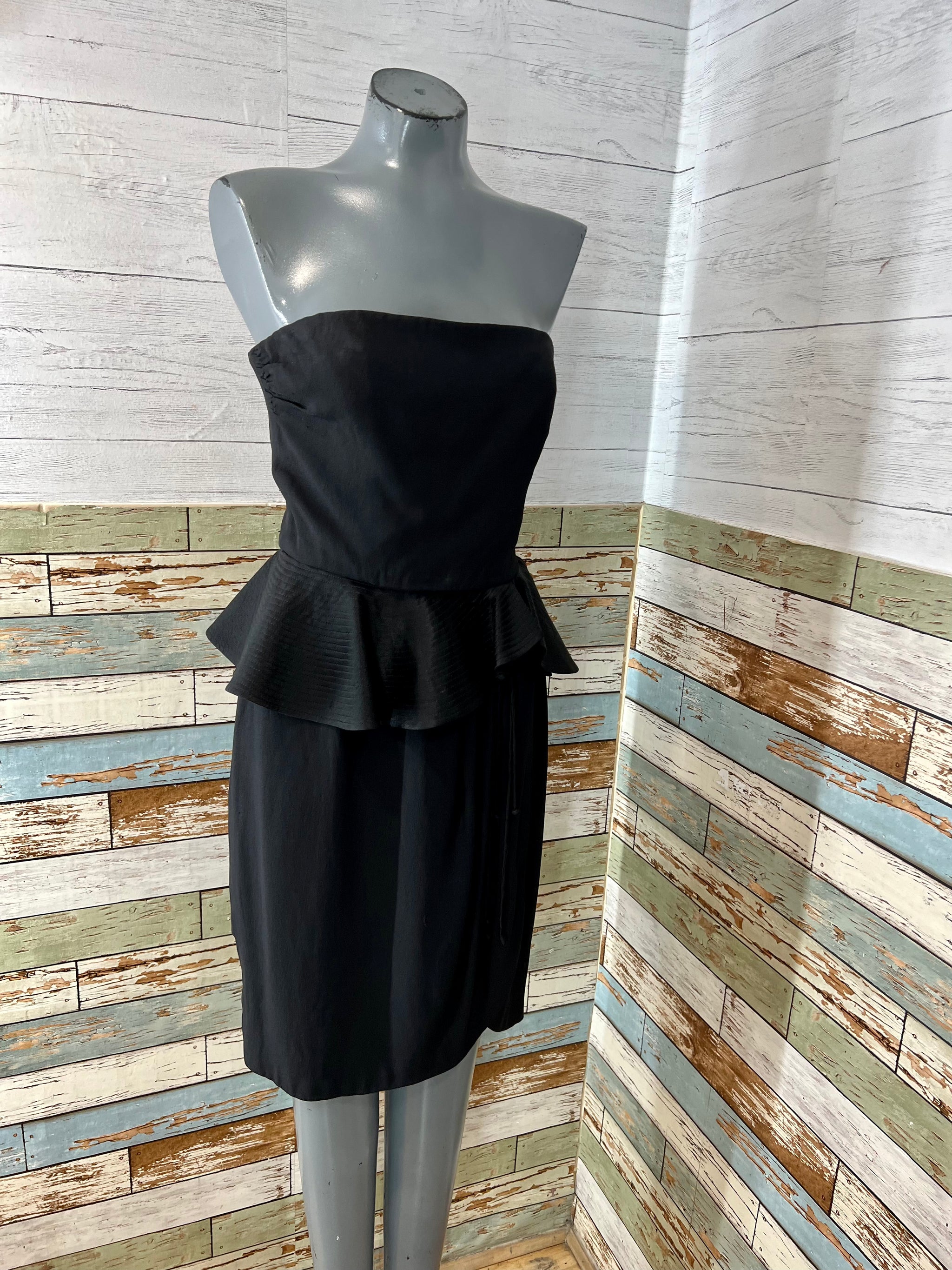 80's Strapless Little Black Dress with Ruffle Waist Details by Albert –  Hamlets Vintage