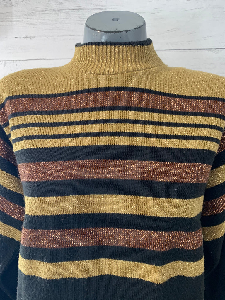 90s Striped Mock Neck Sweater - Hamlets Vintage