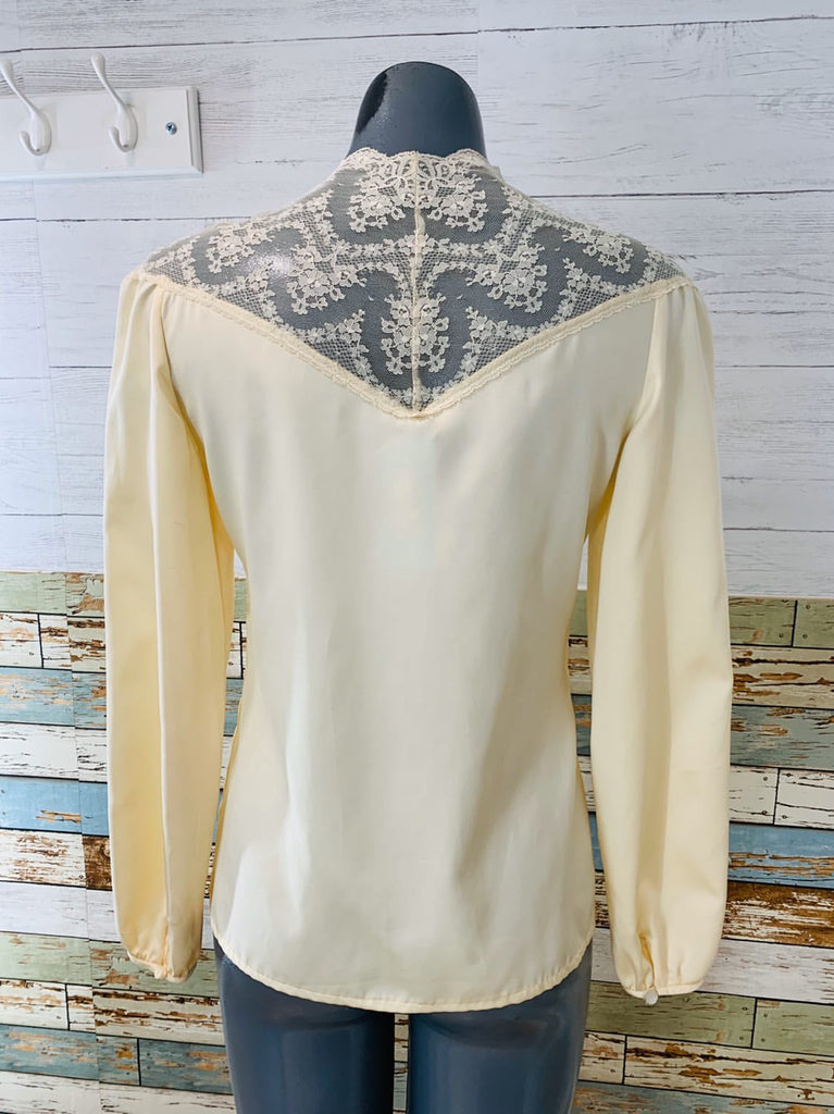 70’s Long Sleeve - Cream Colored Lace | Blouse - Hamlets Vintage