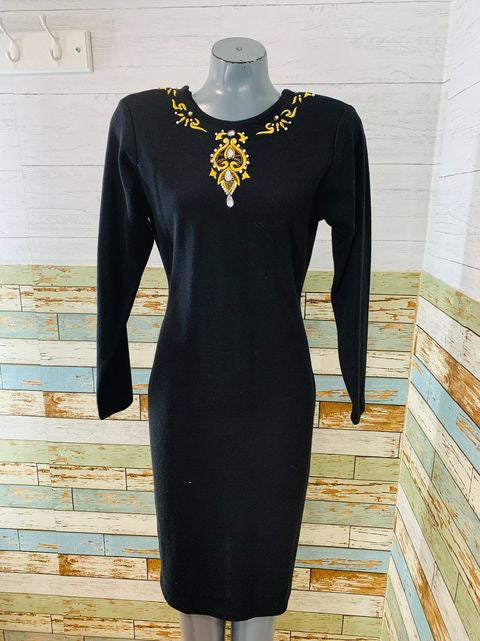 90's Long Sleeve Dress With Embroiled Beads By Raoul  Hamlets Vintage