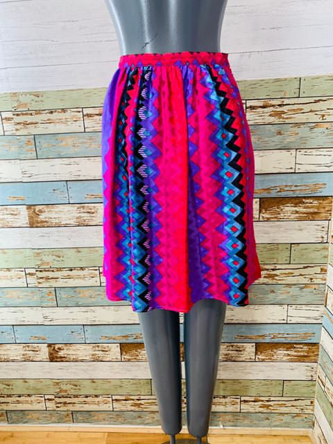 80s - Multicolor Silk Print Mini Skirt - Hamlets Vintage
