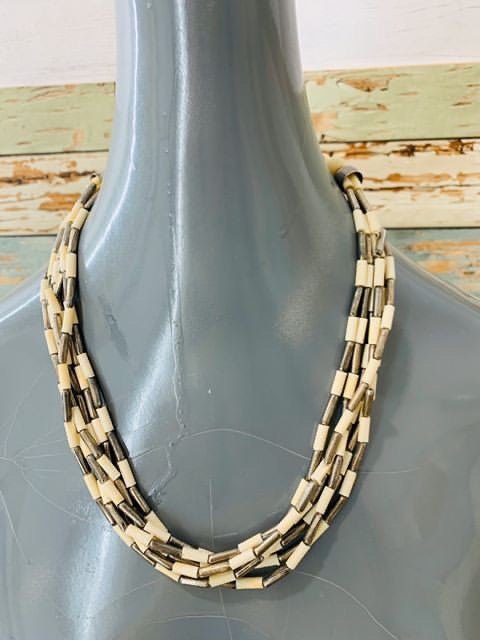 80s Multi layer Beads. Metal Necklace - Hamlets Vintage