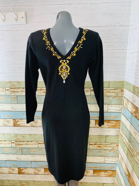 90s Long Sleeve Dress With Embroiled Beads  By Raoul - Hamlets Vintage