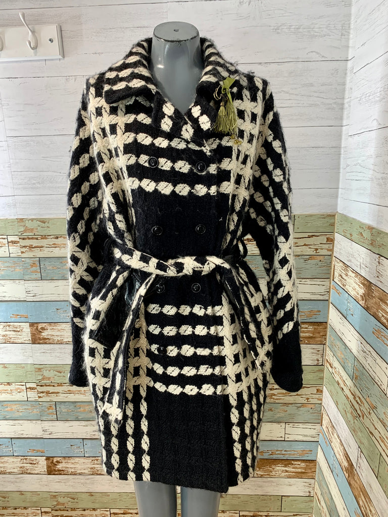 90’s Black and White Pattern Wool Coat by Dolce & Gabbana - Hamlets Vintage
