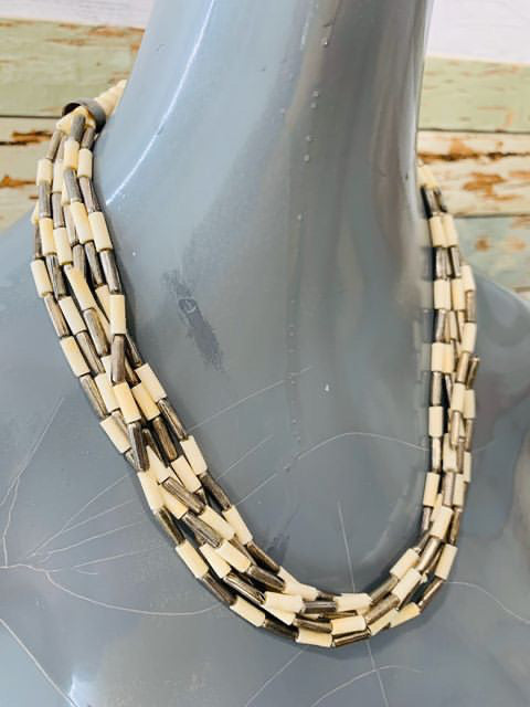 80s Multi layer Beads. Metal Necklace - Hamlets Vintage