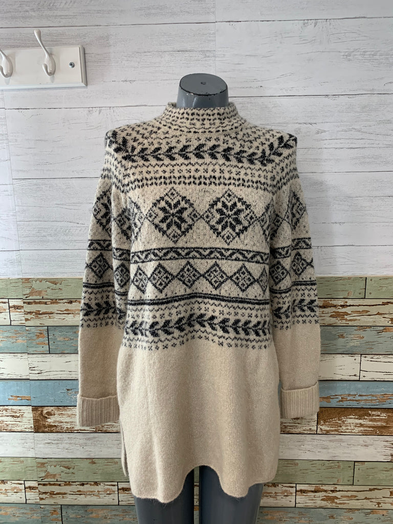 00s Mock Neck Cotton Stretch & Lurex long Sleeve Sweater - Hamlets Vintage