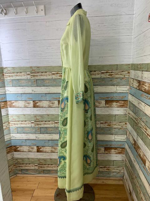 70s Maxi Long Sleeve Print Dress  By Shaheen - Hamlets Vintage
