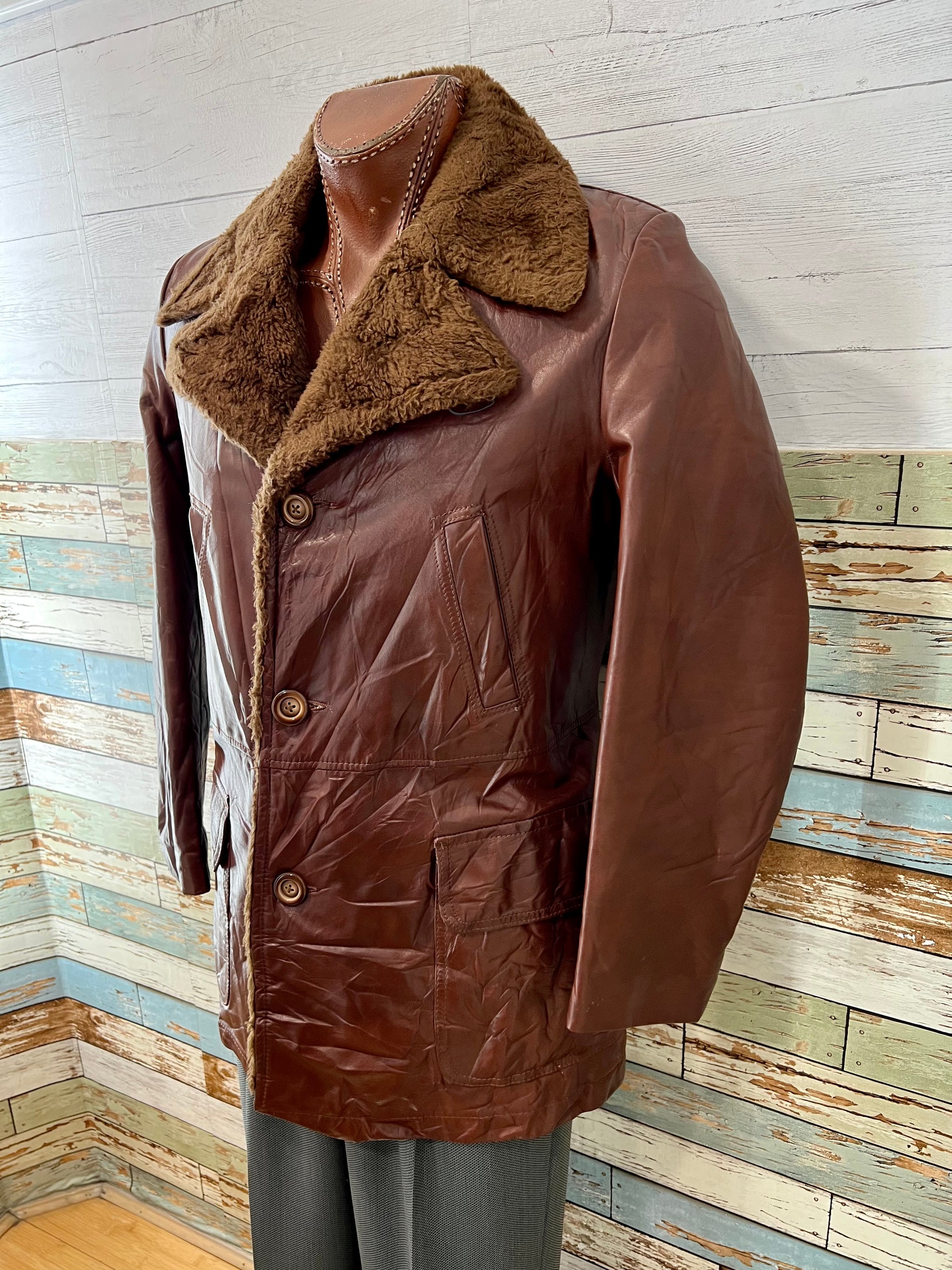 70's Leather 3/4 Length Jacket With Fur Collar – Hamlets Vintage