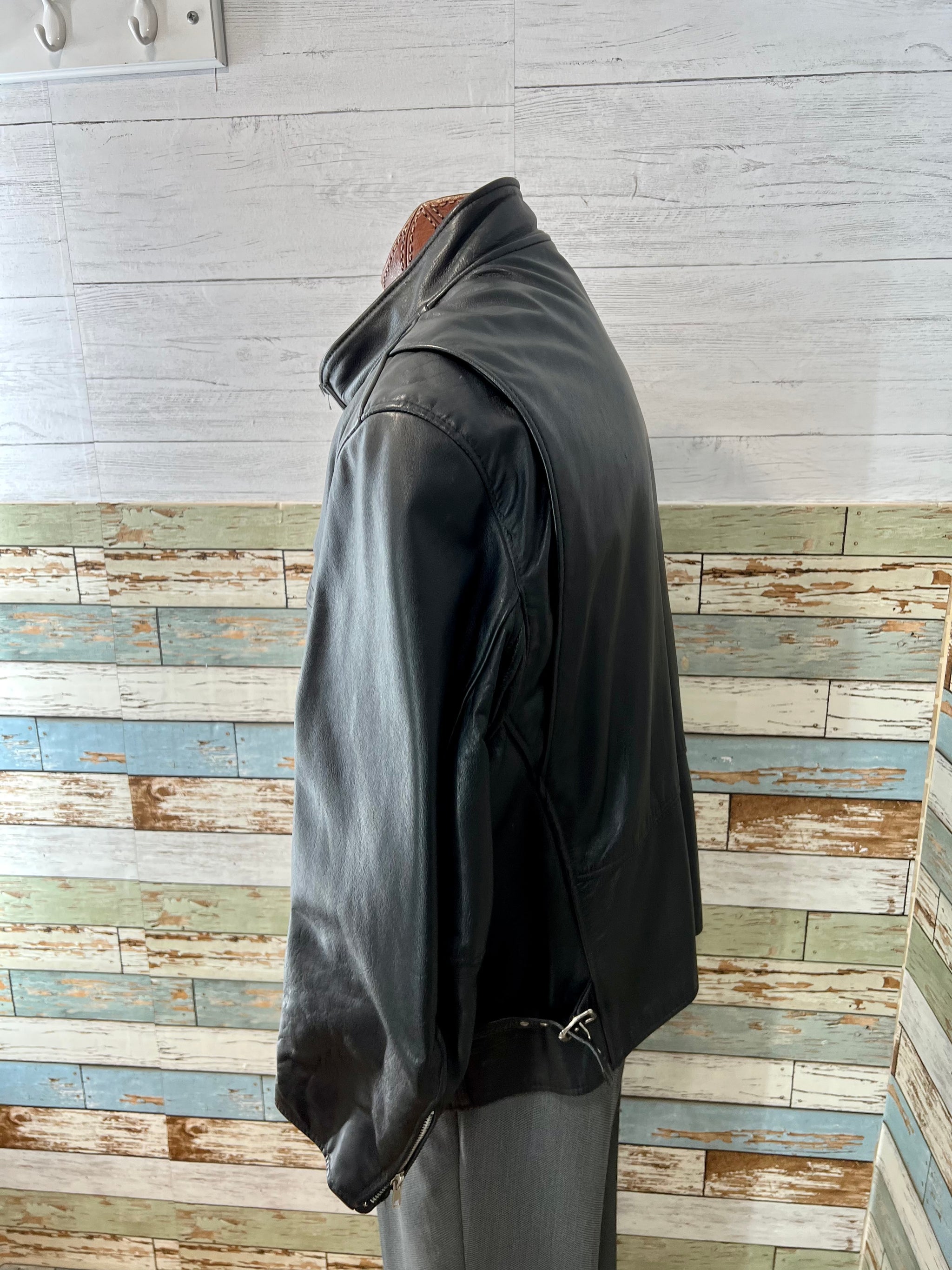 90s★BRANDED GARMENTS★MA-1★USA製 90's Black Leather Jacket by Branded Garments Inc – Hamlets Vintage