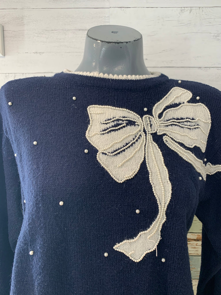 80s Bow Detail Sweater - Hamlets Vintage