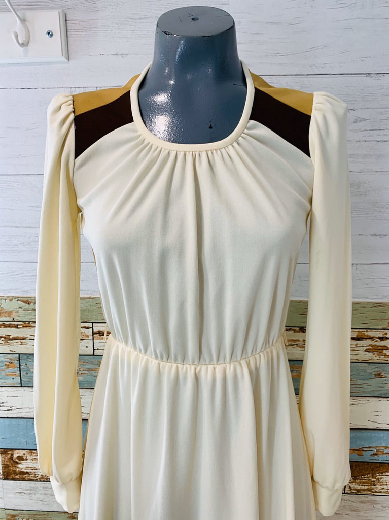 70’s Long Sleeve - Ivory A Line Dress - Hamlets Vintage